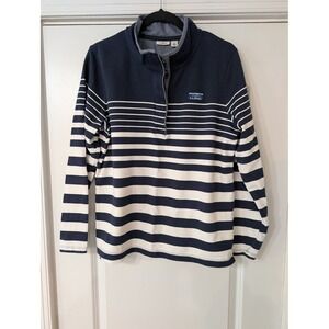 LL Bean Womens Navy White Striped Collared Pullover‎ large fisherman nautical